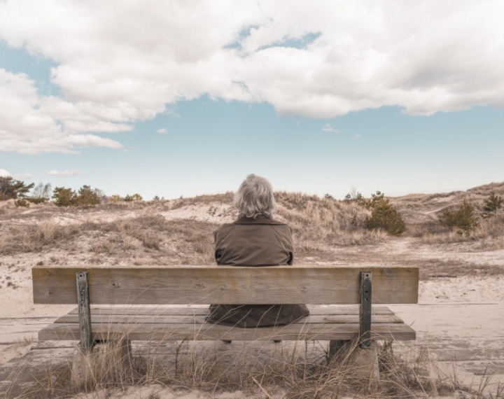 Interesting outlook man on bench