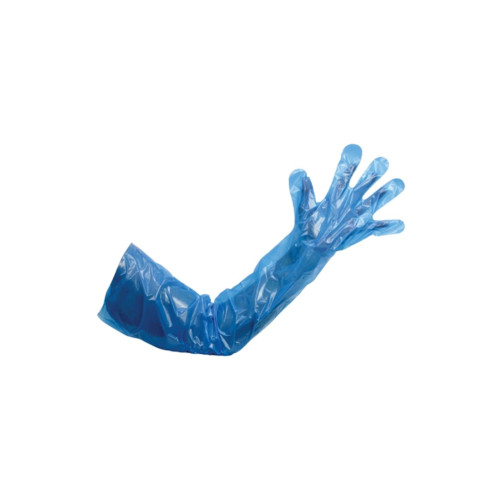 One Size Blue Polythene Gauntlet Gloves