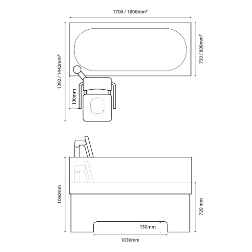 Excel 600 Height Adjustable Bath with Powered Seat CLH Healthcare