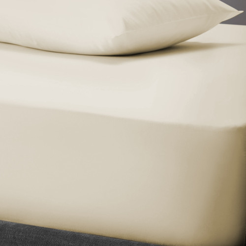 PolyCotton Fitted Sheet, Double - Cream