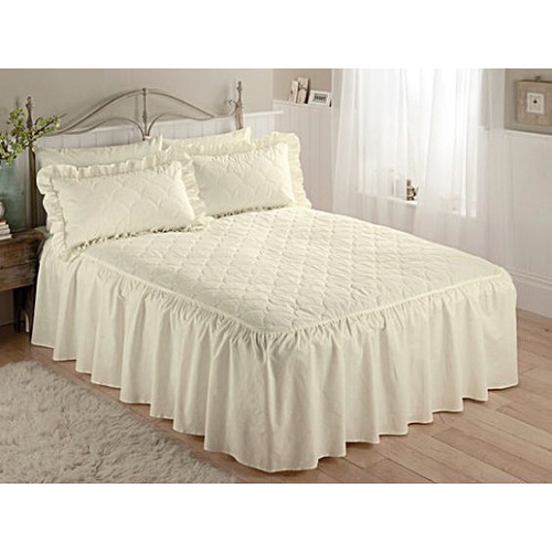 Single Quilted & Fitted (Valanced) Bedspread Set With Pillowcase - Ivory