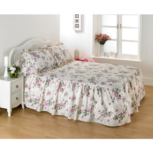 Quilted Fitted (Valanced) Bedspread, Single - Rose Garden