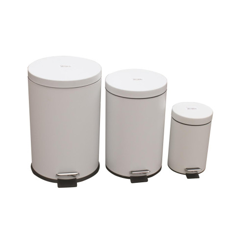 Round Steel Pedal Bin - White 3L