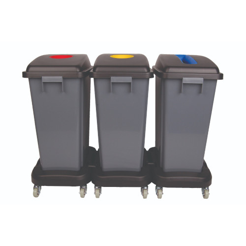 3-Stream 60L Buddy Recycling Bin Kit with Lids & Wheeled Base