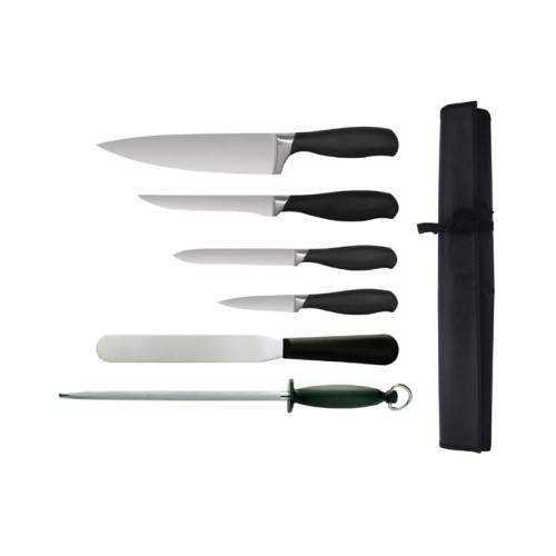 Black Handled 6 Piece Knife Set & Wallet