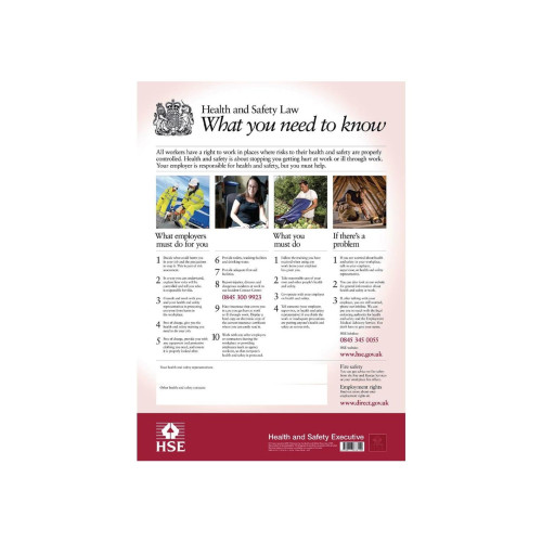 HSE A2 Wall Poster for Health and Safety Law