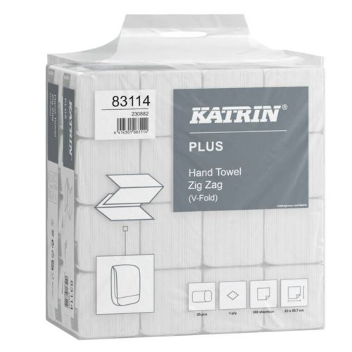 Katrin Plus White 1 Ply Zig Zag Paper Hand Towels - Pack (20x300)