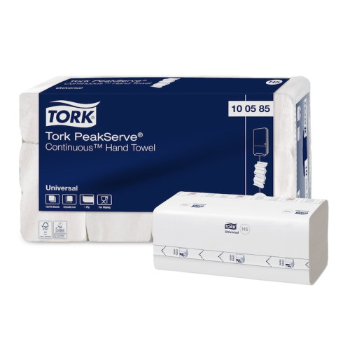 Universal H5 White 1 Ply TORK 10 05 85 PeakServe® Continuous⢠Paper Hand Towels - Case (12x410)