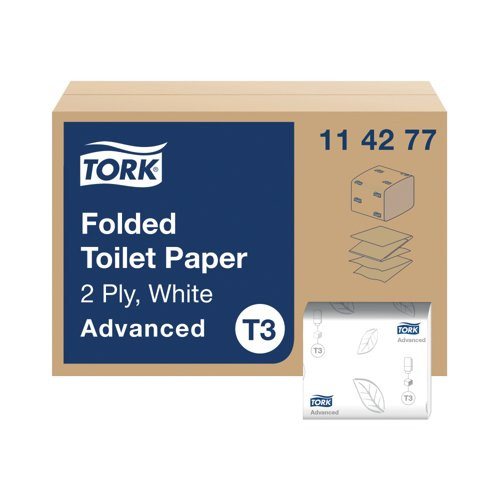 Tork Bulk Pack Advanced Folded Toilet Paper Tissue, 2 Ply White - Box (36 Packs)