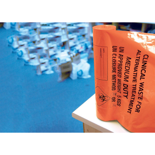 Orange Clinical Waste Bags, Medium Duty - 26"