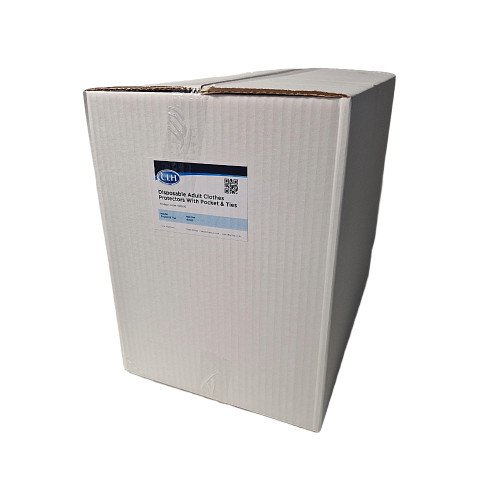 Disposable Adult Clothes Protectors With Pocket & Ties, White/Blue 37x66cm - Case (4x125)