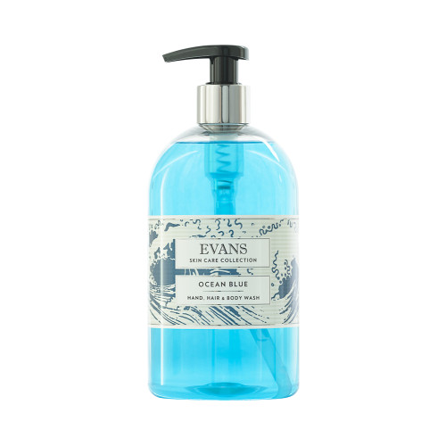 Evans Ocean Blue Wash 500ml Pump Top Dispenser Bottles