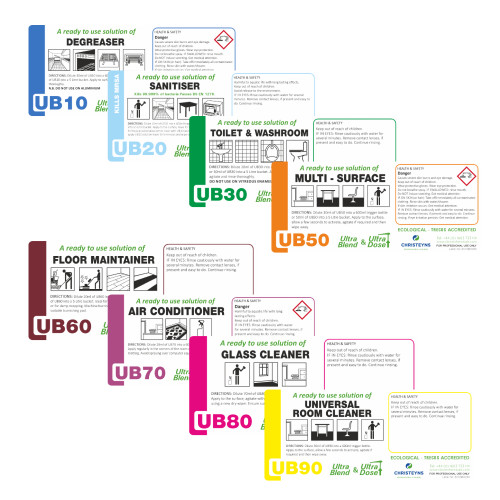 Labels For UltraBlend & UltraDose Systems 'A ready to use solution of' by Clover