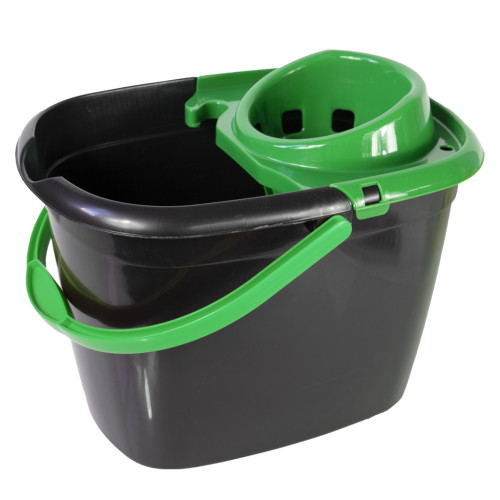 Black Mop Strainer Bucket with Green Clip-on Wringer