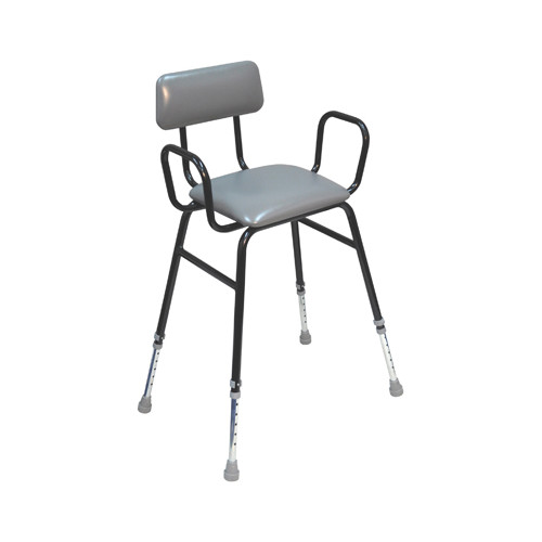 Malling Height Adjustable Black Perching Stool with Arms & Grey Padded Back Rest