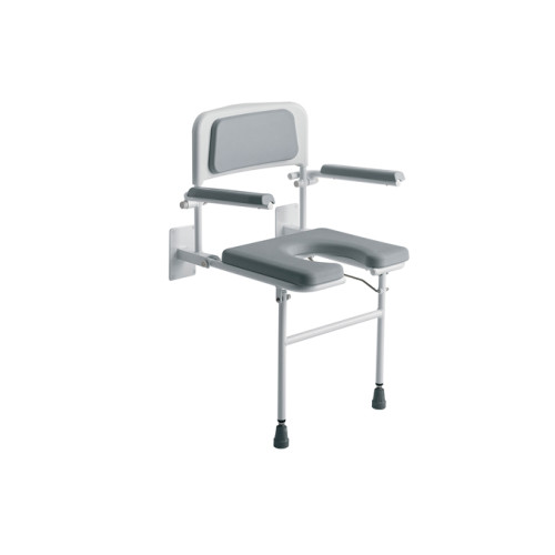 Wall Mounted Shower Seat with Padded Back, Arms & Seat + Cut-out
