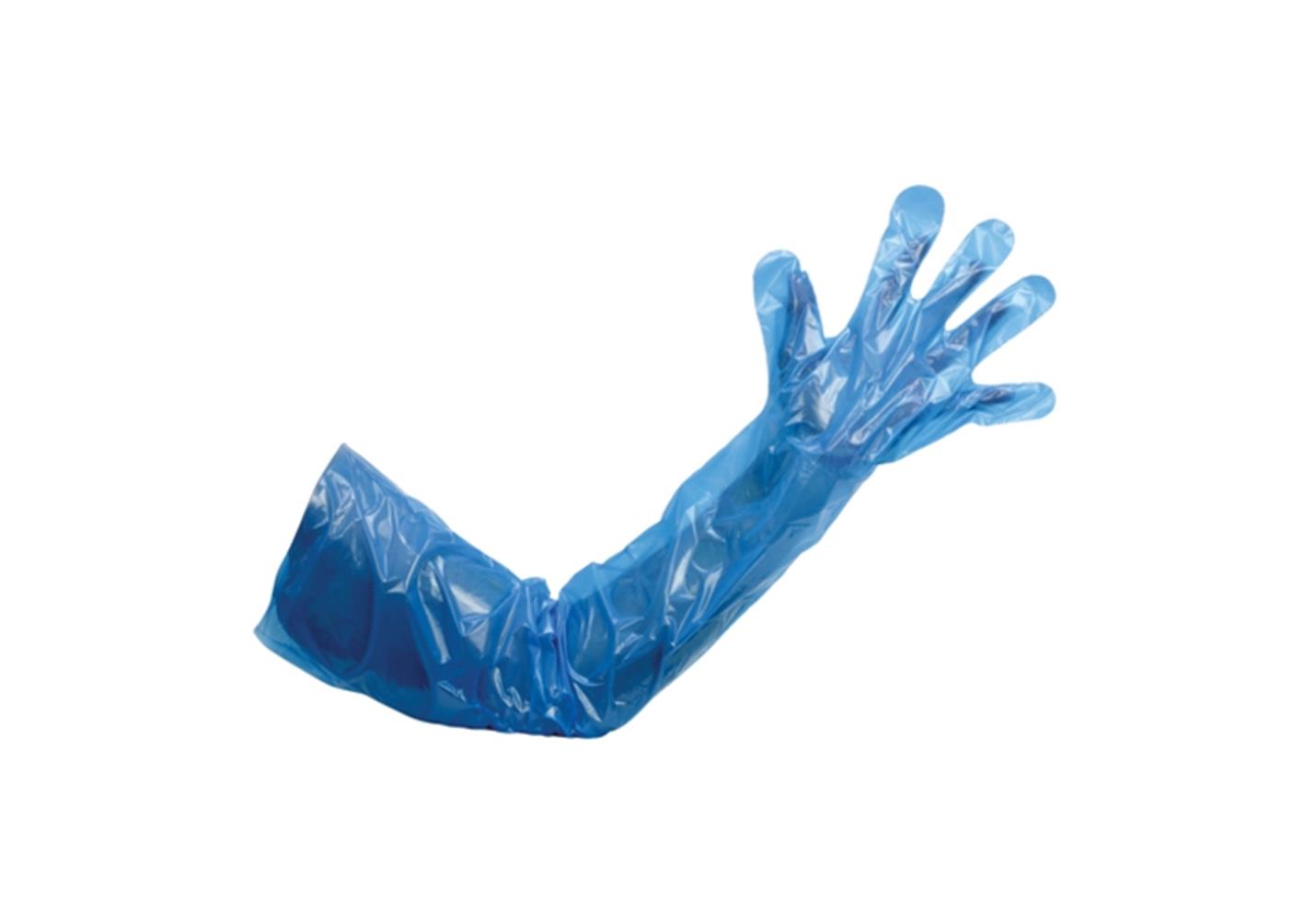 One Size Blue Polythene Gauntlet Gloves CLH Healthcare